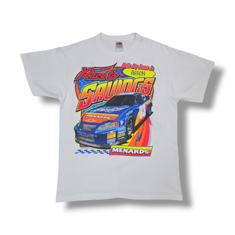 Vintage Menards Monte Carlo Nascar Racing "Race to Savings" T-Shirt Men's L